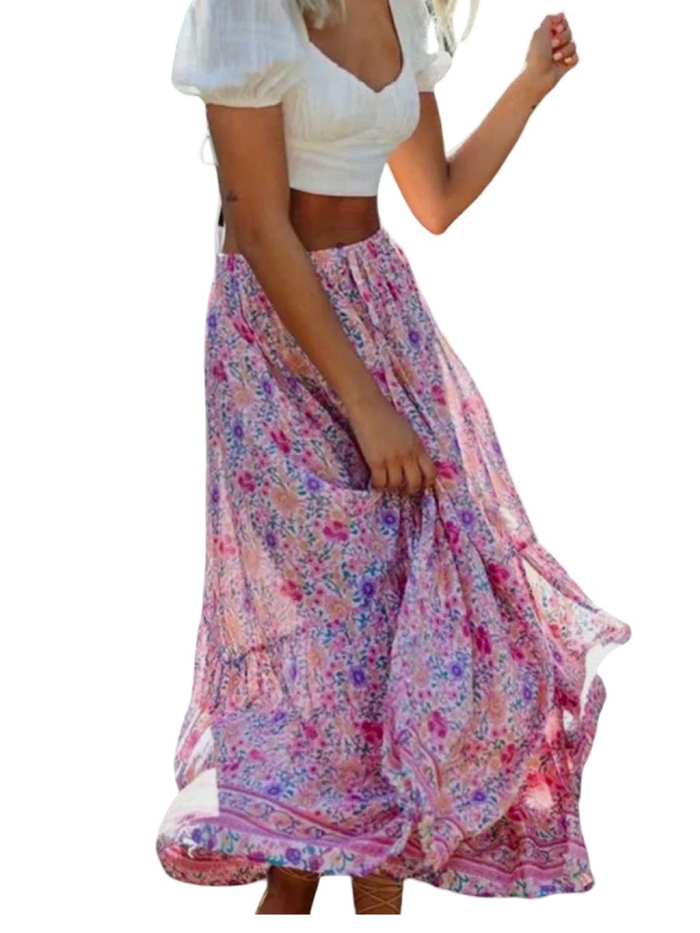 Bogo wild Floral Tiered Maxi Skirt M EUC